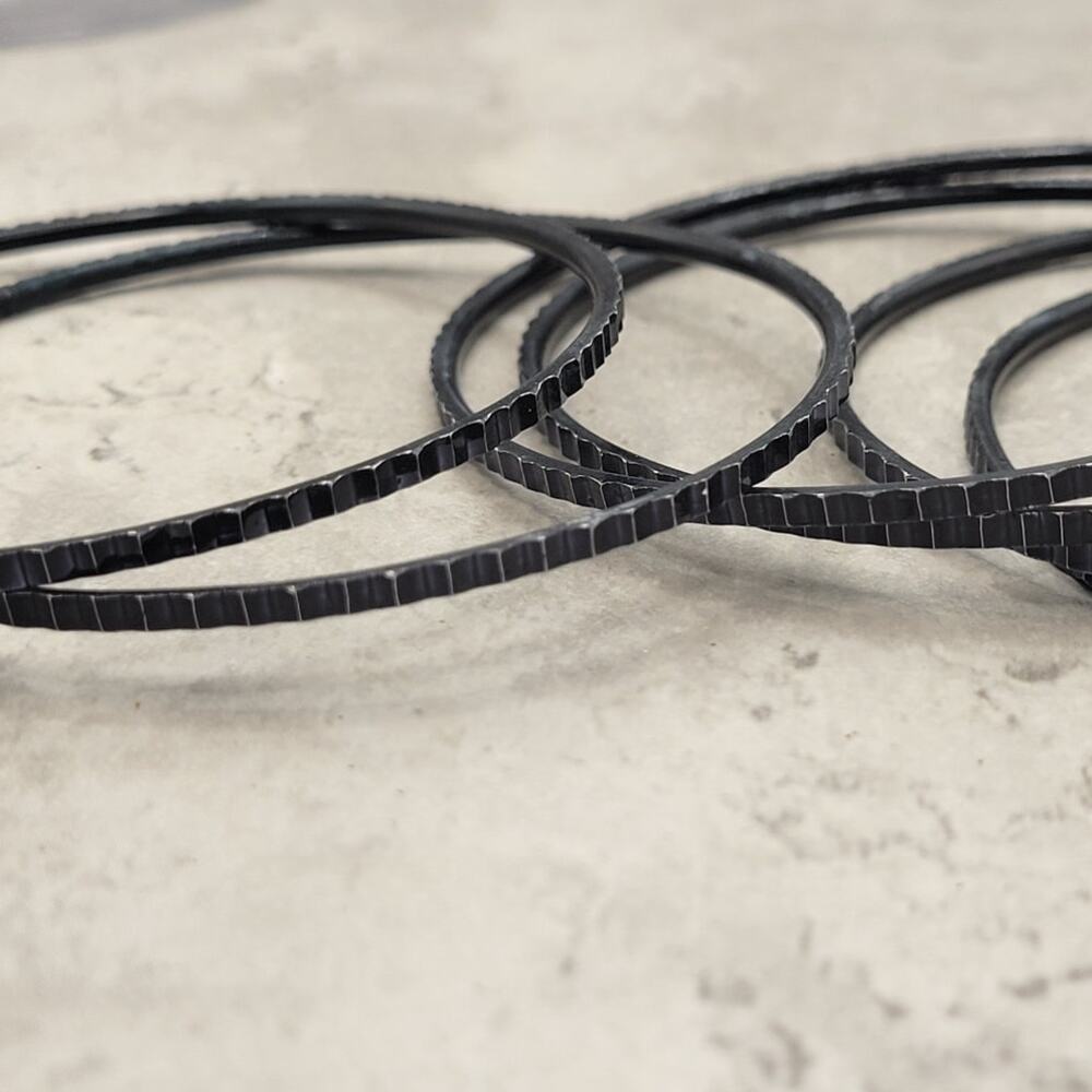 Black Ridged Thin Metal Bangles Metallics Stack of 6